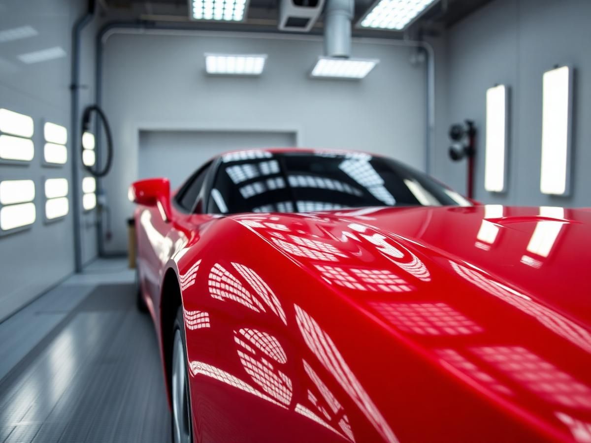 Carro vermelho com pintura nova em cabine